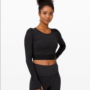 NWT Lululemon Wunder Train Crop LS - Emboss Black, Special Edition